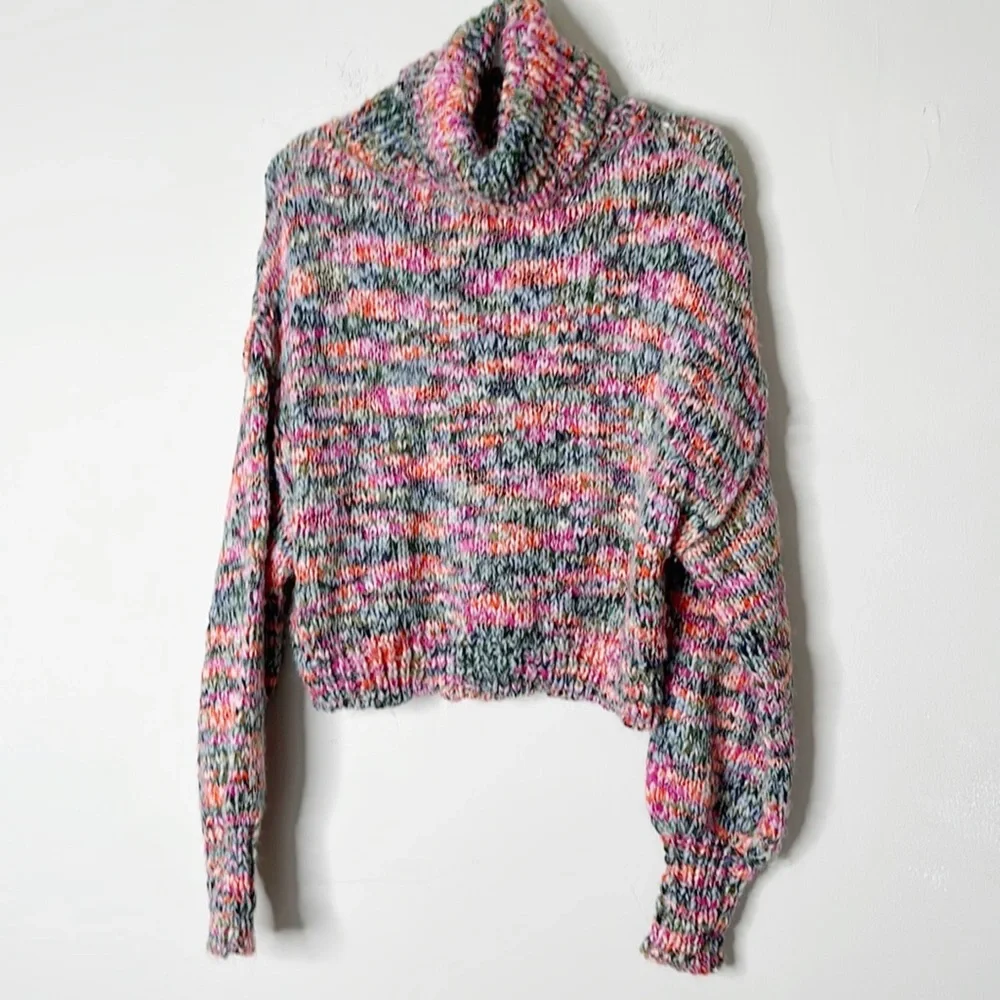 Wild Fable Rainbow Knit turtleneck spring crop sweater women size Small - Picture 3 of 8